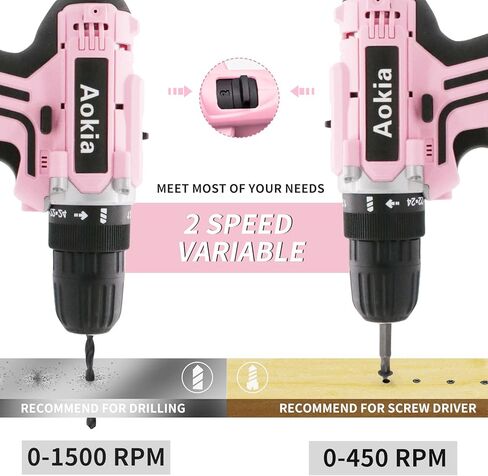 مجموعة مثقاب كهربائي لاسلكي من اوكيا - مثقاب كهربائي 21 فولت مع بطارية، ظرف بدون مفتاح 3/8 انش، سرعتان متغيرتان، 33 قطعة من لقم المثقاب/المفك للجدار والخشب والمعدن في شنطة محمولة in Kuwait