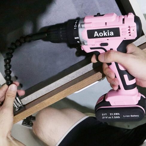 مجموعة مثقاب كهربائي لاسلكي من اوكيا - مثقاب كهربائي 21 فولت مع بطارية، ظرف بدون مفتاح 3/8 انش، سرعتان متغيرتان، 33 قطعة من لقم المثقاب/المفك للجدار والخشب والمعدن في شنطة محمولة in Kuwait