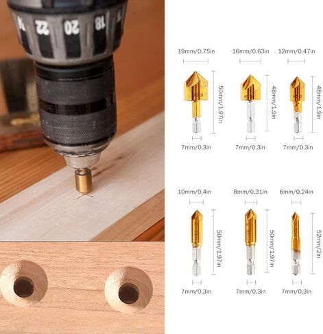 أدوات حفر الشطب الخشبية من WICHEMI مكونة من 26 قطعة - 6 لقم ثقب غاطسة، و7 لقمة ثقب غاطسة ثلاثية المدببة مع مفتاح ربط على شكل حرف L، و8 قطع قابس خشبية، وريشة ثقب ثلاثية الخطوات، ولكمة مركزية تلقائية in Kuwait