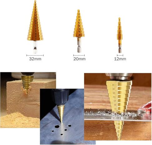 أدوات حفر الشطب الخشبية من WICHEMI مكونة من 26 قطعة - 6 لقم ثقب غاطسة، و7 لقمة ثقب غاطسة ثلاثية المدببة مع مفتاح ربط على شكل حرف L، و8 قطع قابس خشبية، وريشة ثقب ثلاثية الخطوات، ولكمة مركزية تلقائية in Kuwait