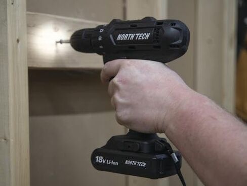 Cordless Drill Set by North Tech | 18V with Variable Speed up to 900 RPM | Battery, Charger, Handstrap, and Bubble Level Included | 3/8" Keyless Chuck in Saudi Arabia