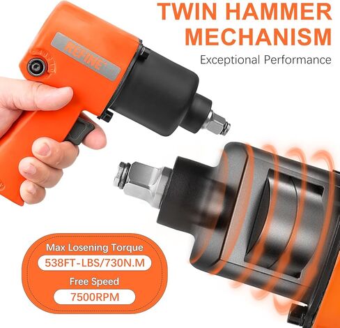 REFINE Air Impact Wrench 1/2 Inch, 10-Speeds Pneumatic Square Drive Heavy Duty 538ft-Lbs Max Loosening Torque Pneumatic Impact Wrench, Twin Hammer 7500RPM Impact Gun for Auto Repairs and Maintenance. in Kuwait