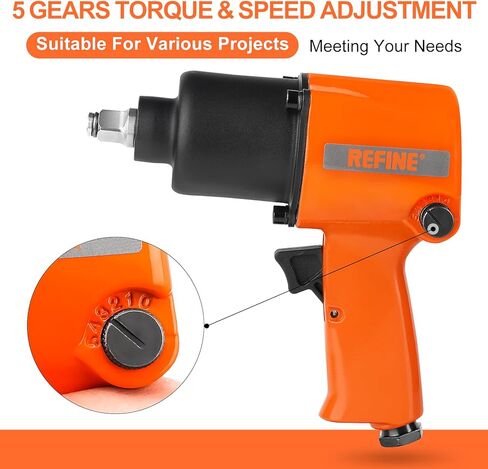 REFINE Air Impact Wrench 1/2 Inch, 10-Speeds Pneumatic Square Drive Heavy Duty 538ft-Lbs Max Loosening Torque Pneumatic Impact Wrench, Twin Hammer 7500RPM Impact Gun for Auto Repairs and Maintenance. in Kuwait