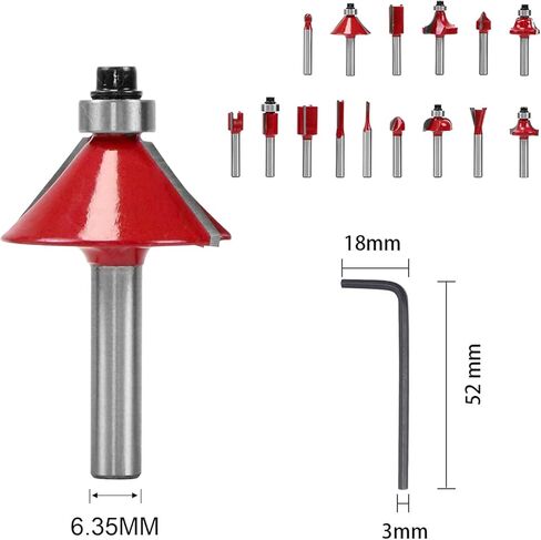 دي وينر طقم لقم راوتر 15 قطعة 1/4 انش لاعمال النجارة مع حافظة بلاستيكية بما في ذلك لقم راوتر مشطوفة in Kuwait