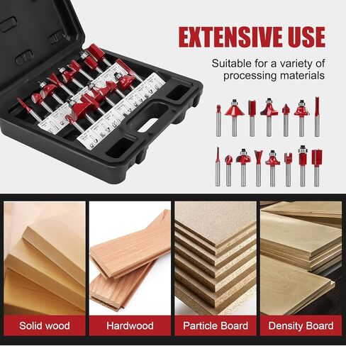 دي وينر طقم لقم راوتر 15 قطعة 1/4 انش لاعمال النجارة مع حافظة بلاستيكية بما في ذلك لقم راوتر مشطوفة in Kuwait