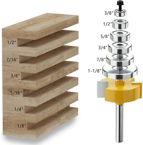 1/2 Inch Shank Rabbet Router Bit with 6 Bearings Set -1/8", 1/4", 5/16", 3/8", 7/16", 1/2" Interchangeable Bearings for Solid Wood Particle Board Plywood in Saudi Arabia