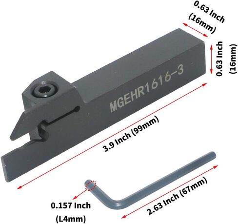 حامل أدوات الحز للمخرطة CNC MGEHR1616-3 (0.63 بوصة)، مع ثلاث شفرات من الكربيد الأسمنتي MGMN300. فولاذ معالج باللون الأصفر، وفولاذ مقاوم للصدأ معالج باللون الفوشيا، وسبائك ألومنيوم معالجة بالفضة. (3 مم) in Saudi Arabia
