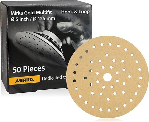 Mirka Gold Multifit 5'' Sandpaper Grit 320 Hook and Loop, 50 Pack 5 inch Sanding Discs for Orbital Sander, Sand Paper Pads for Wood, Drywall, Metal in Saudi Arabia