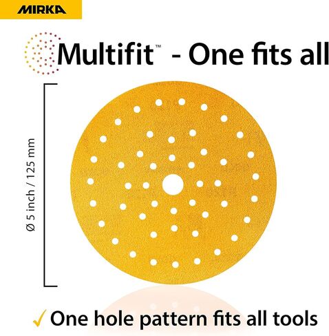 Mirka Gold Multifit 5'' Sandpaper Grit 320 Hook and Loop, 50 Pack 5 inch Sanding Discs for Orbital Sander, Sand Paper Pads for Wood, Drywall, Metal in Saudi Arabia