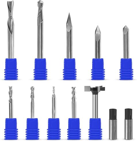 مجموعة IDC WoodCraft الكاملة من مجموعة لقم التوجيه CNC الأساسية، 9 لقم توجيه مع ساق 1/4 بوصة، 2 أطواق تخفيض، 1 لقمة سطح، ملف نحت الخشب، قطع على شكل حرف V من الكربيد الصلب | 1/4 مجموعة لقم التوجيه in Kuwait