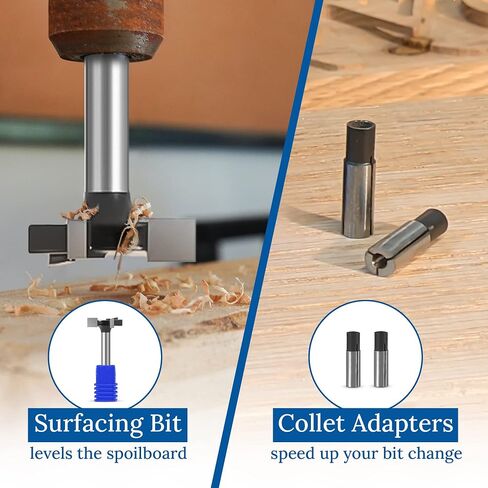 مجموعة IDC WoodCraft الكاملة من مجموعة لقم التوجيه CNC الأساسية، 9 لقم توجيه مع ساق 1/4 بوصة، 2 أطواق تخفيض، 1 لقمة سطح، ملف نحت الخشب، قطع على شكل حرف V من الكربيد الصلب | 1/4 مجموعة لقم التوجيه in Kuwait