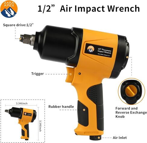 ZaraApex ½’’ Drive Air Impact Wrench, 625 ft.lb Torque Output for Changing Tires and Auto Repair in Kuwait