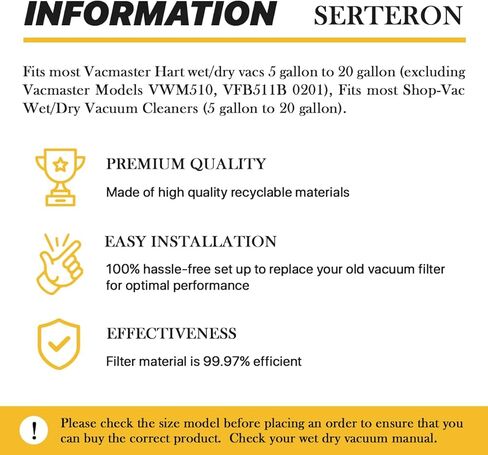 VCFS Replacement Standard Vacmaster Filters Compatible with Vacmaster and most Shop Vac/Hart 5 to 20 Gallon Wet/Dry Vacuums, Standard 2 pack Filters in Kuwait