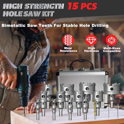 طقم منشار ثقب كربيد TCT مع لقم الثقب، مجموعة منشار ثقب 13 قطعة للمعادن، منشار ثقب قطع الأسنان المائل، قاطع ثقب شديد التحمل للمعادن والحديد والألومنيوم والسبائك والبلاستيك (9/16 بوصة إلى 2-1/8 بوصة) ') in Kuwait