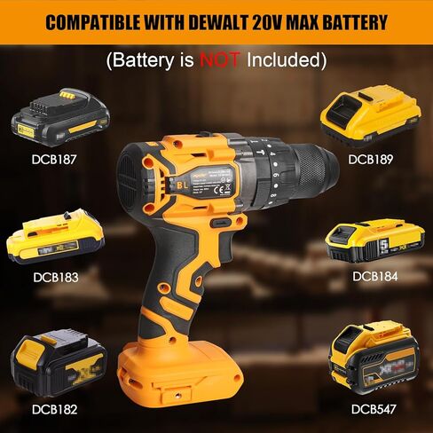 مفك مثقاب لاسلكي من Mellif متوافق مع بطارية Dewalt 20V بحد أقصى (البطارية غير متضمنة)، ظرف بدون مفتاح 1/2 بوصة، سرعتان، بحد أقصى 1950 دورة في الدقيقة، مثقاب كهربائي بدون فرش مع مجموعة لقم 16 قطعة، ضوء LED، مشبك حزام in Kuwait