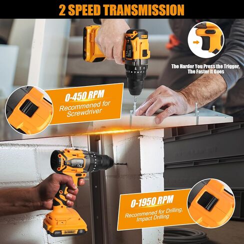 مفك مثقاب لاسلكي من Mellif متوافق مع بطارية Dewalt 20V بحد أقصى (البطارية غير متضمنة)، ظرف بدون مفتاح 1/2 بوصة، سرعتان، بحد أقصى 1950 دورة في الدقيقة، مثقاب كهربائي بدون فرش مع مجموعة لقم 16 قطعة، ضوء LED، مشبك حزام in Kuwait