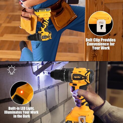 مفك مثقاب لاسلكي من Mellif متوافق مع بطارية Dewalt 20V بحد أقصى (البطارية غير متضمنة)، ظرف بدون مفتاح 1/2 بوصة، سرعتان، بحد أقصى 1950 دورة في الدقيقة، مثقاب كهربائي بدون فرش مع مجموعة لقم 16 قطعة، ضوء LED، مشبك حزام in Kuwait