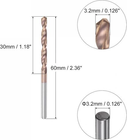 مثقاب تويست من uxcell، مثقاب جوبر 3 مم، مطلي بالتيتانيوم النانوي K35، ساق مستقيمة من كربيد التنجستن بطول 60 مم للحفر من سبائك الفولاذ المقاوم للصدأ in Kuwait