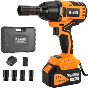 Cordless Impact Wrench,420 Ft-lb High Torque 3200 RPM,with a 21V 4.0Ah Li-Ion Battery, Fast Charger,6 Sockets, Suitable for family cars (Renewed) in Kuwait