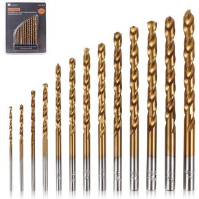 Mulwark M35 15 Piece Cobalt Drill Bit Set - Titanium Nitride Coated Metal Jobber Drill Bit Set for Hardened Steel, Plastic or Wood (3/16 - Inch)