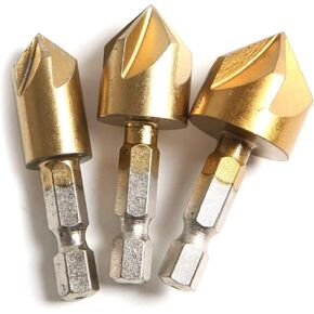 Hex Shank 5 Flutes Titanium Countersinks Drill Bit Set for Wood Metal, Set of 3,12mm 16mm 19mm, in Saudi Arabia