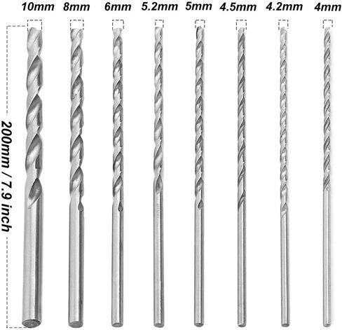 Saipe 8pcs 200mm Twist Drill Bit Set Extra Long HSS Twist Bits Round Straight Shank Tool Sets Wood Working Tool for Wood Plastic and Aluminum (4-10mm) in Saudi Arabia