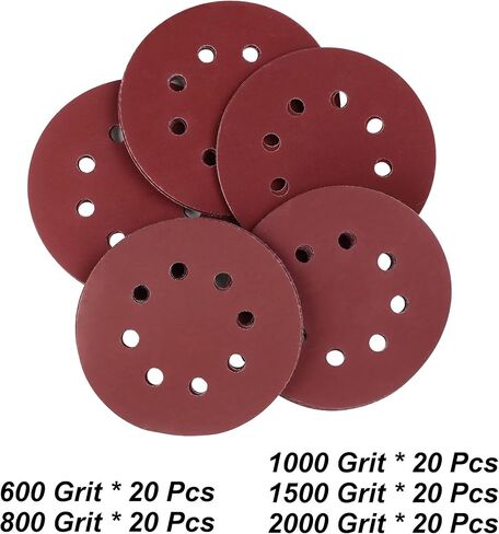 100 قطعة من أقراص الصنفرة مقاس 5 بوصات 600 800 1000 1500 2000 قرص سنفرة بحلقة 8 فتحات للتركيب بواسطة خطاف وحلقة لصنفرة الصنفرة المدارية (SD003) in Kuwait