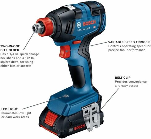 BOSCH GXL18V-233B25 18V 2-Tool Combo Kit with 1/2 In. Hammer Drill/Driver, Two-In-One 1/4 In. and 1/2 In. Bit/Socket Impact Driver/Wrench and (2) CORE18V® 4 Ah Advanced Power Batteries in Saudi Arabia