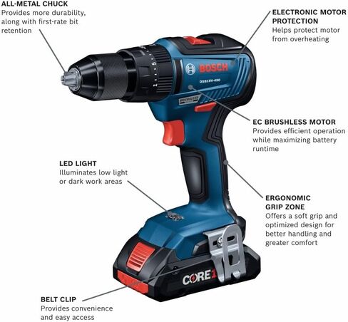 BOSCH GXL18V-233B25 18V 2-Tool Combo Kit with 1/2 In. Hammer Drill/Driver, Two-In-One 1/4 In. and 1/2 In. Bit/Socket Impact Driver/Wrench and (2) CORE18V® 4 Ah Advanced Power Batteries in Saudi Arabia