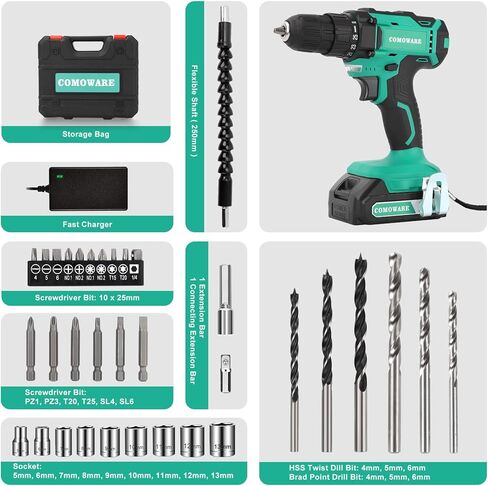 كومو وير مثقاب لاسلكي 20 فولت، مجموعة مثقاب كهربائي مع بطارية واحدة وشاحن in Kuwait
