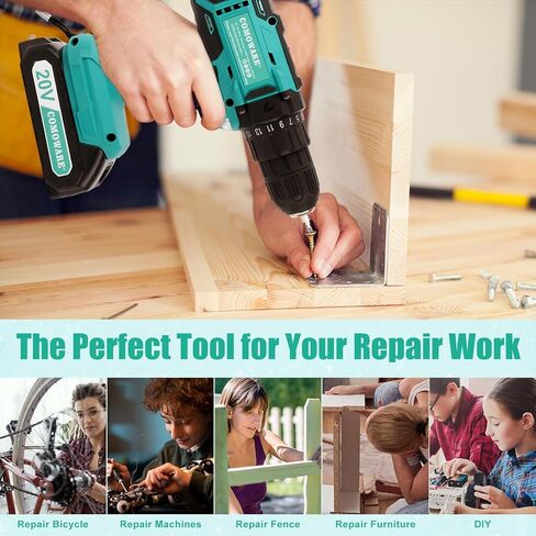 كومو وير مثقاب لاسلكي 20 فولت، مجموعة مثقاب كهربائي مع بطارية واحدة وشاحن in Kuwait