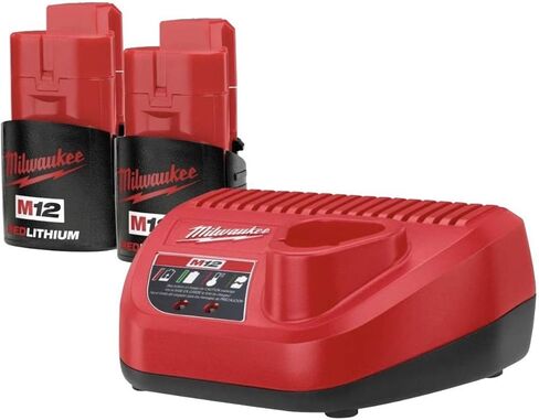 Milwaukee 48-11-2420 (2) M12 REDLITHIUM 2.0 Compact 12V Batteries & M12 Lithium-ion Battery Charger (48-59-2401) KIT in Saudi Arabia