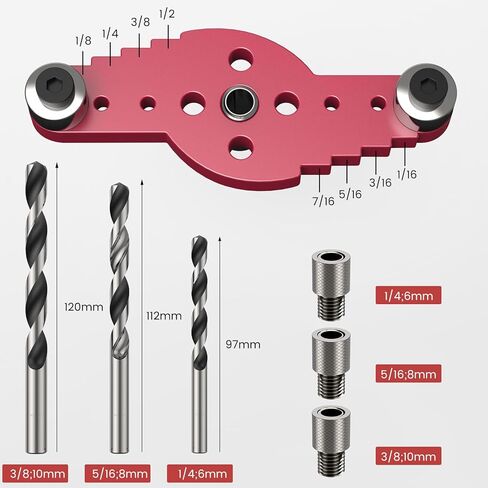 Preciva Self Centering Dowel Jig Kit, Drill Guide for Straight Holes Woodworking Tools with Drill Bit Set 1/4", 5/16", 3/8" and Drill Bit Stop Collar Set, Drill Jig for Hand Tools in Kuwait