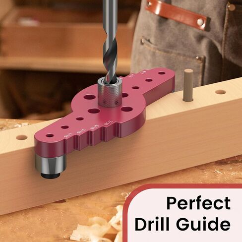 Preciva Self Centering Dowel Jig Kit, Drill Guide for Straight Holes Woodworking Tools with Drill Bit Set 1/4", 5/16", 3/8" and Drill Bit Stop Collar Set, Drill Jig for Hand Tools in Kuwait