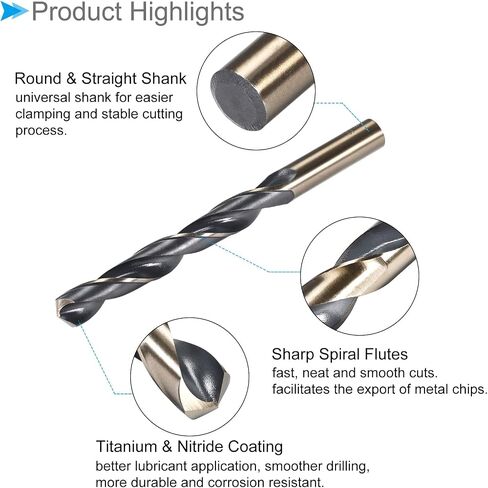 Twist Drill Bits, 12mm Cutting Edge, Titanium & Nitride Coated High Speed Steel 4341 Round Shank - (Applications: for Stainless Steel Drilling Machine), 1-Piece in Saudi Arabia