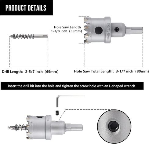 Anfrere TCT 3/8 بوصة منشار ثقب للمعادن الصلبة، منشار قطع كربيد TCT شديد التحمل مع لقمة ثقب مركزية وساق SDS ومفتاح ربط على شكل حرف L للفولاذ المقاوم للصدأ والحديد والألومنيوم والسبائك والبلاستيك in Kuwait
