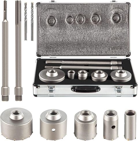 VEVOR Concrete Hole Saw Kit, 1-2/11", 1-3/5", 2-9/16", 3-5/32", 3-15/16" Drill Bit Set SDS Plus & SDS MAX Shank Wall Hole Cutter w/a 4-1/3" Connecting Rod for Concrete, Cement, Stone Wall, Masonry in Saudi Arabia