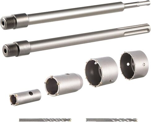 VEVOR Concrete Hole Saw Kit, 1-2/11", 1-3/5", 2-9/16", 3-5/32", 3-15/16" Drill Bit Set SDS Plus & SDS MAX Shank Wall Hole Cutter w/a 4-1/3" Connecting Rod for Concrete, Cement, Stone Wall, Masonry in Saudi Arabia