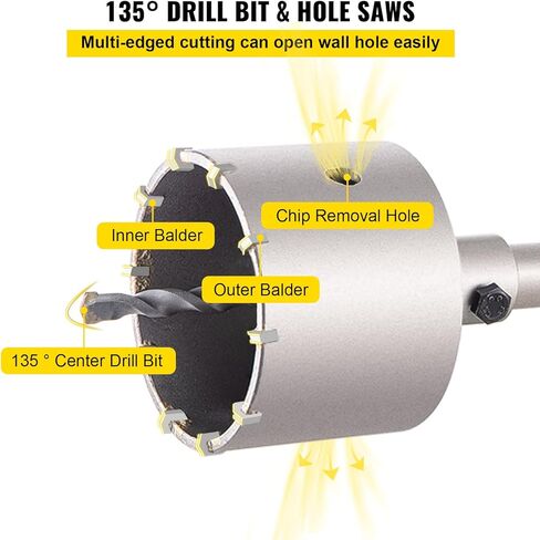 VEVOR Concrete Hole Saw Kit, 1-2/11", 1-3/5", 2-9/16", 3-5/32", 3-15/16" Drill Bit Set SDS Plus & SDS MAX Shank Wall Hole Cutter w/a 4-1/3" Connecting Rod for Concrete, Cement, Stone Wall, Masonry in Saudi Arabia