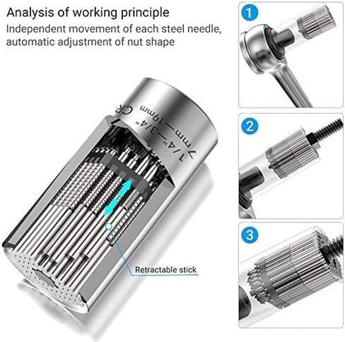 DEVENTORZ Universal Socket Wrench Set, Grip Socket Set Fits Standard 1/4'' - 3/4'', 7mm-19mm Universal Socket Wrench Tool Sets with Power Drill Adapter, Socket Tools for Men Women DIY Christmas Gifts in Kuwait