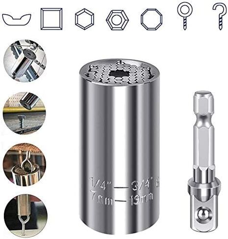 DEVENTORZ Universal Socket Wrench Set, Grip Socket Set Fits Standard 1/4'' - 3/4'', 7mm-19mm Universal Socket Wrench Tool Sets with Power Drill Adapter, Socket Tools for Men Women DIY Christmas Gifts in Kuwait