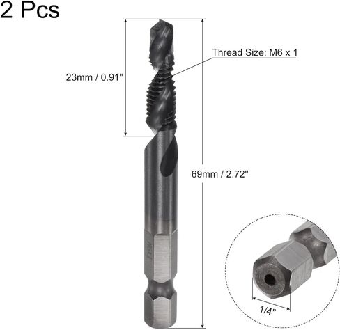uxcell Combination Drill and Tap Bit, 1/4" Hex Shank M4 x 0.7 Metric TiAlN Coated M35 Cobalt High Speed Steel Spiral Flute Drilling Tapping Tool 2pcs in Saudi Arabia