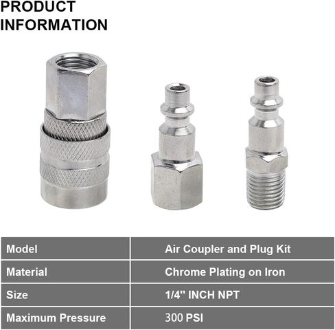 DOTOOL Air Coupler and Plug Kit 1/4" NPT Quick Connect Accessories 5 Pieces Air Compressor Hose Accessories Fittings in Kuwait