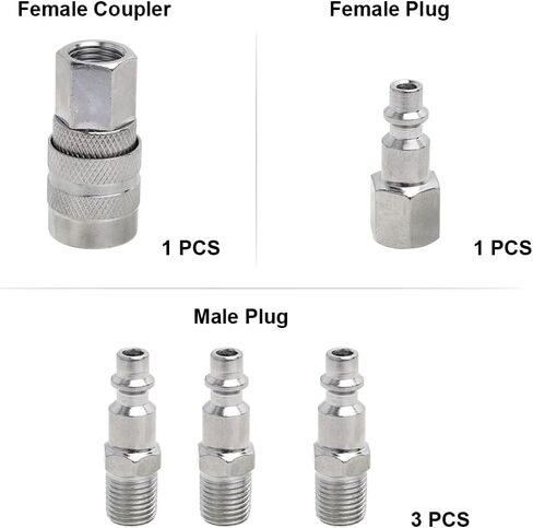DOTOOL Air Coupler and Plug Kit 1/4" NPT Quick Connect Accessories 5 Pieces Air Compressor Hose Accessories Fittings in Kuwait