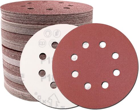 Akjwp 100PCS Sanding Discs 5 Inch 8 Holes and Loop Adhesive Sanding Discs Sandpaper for Random Orbital Sander 120/240/320/600/800 Grits in Saudi Arabia