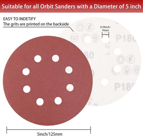 Akjwp 100PCS Sanding Discs 5 Inch 8 Holes and Loop Adhesive Sanding Discs Sandpaper for Random Orbital Sander 120/240/320/600/800 Grits in Saudi Arabia