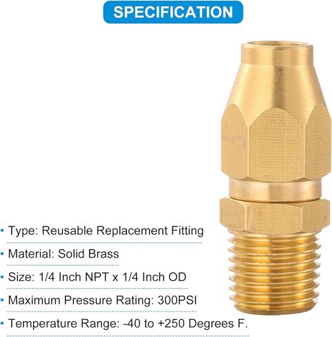 تركيبات بديلة قابلة لإعادة الاستخدام، تركيبات إصلاح نهاية خرطوم الهواء النحاسي القابل لإعادة الاستخدام مع 1/4 بوصة NPT، لخرطوم الهوية 1/4 بوصة in Kuwait