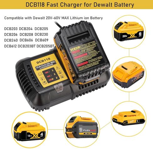 شاحن DCB118 لديوالت 20 فولت/60 فولت ماكس بطارية شاحن سريع بديل لمحطة ديوالت DCB118 DCB105 DCB015 DCB112 متوافق مع ديوالت DCB205 DCB206 DCB606 DCB609 DCB204 DCB612 DCB201 in Kuwait