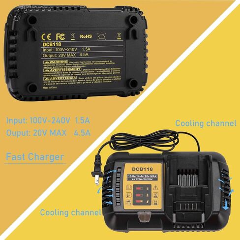 شاحن DCB118 لديوالت 20 فولت/60 فولت ماكس بطارية شاحن سريع بديل لمحطة ديوالت DCB118 DCB105 DCB015 DCB112 متوافق مع ديوالت DCB205 DCB206 DCB606 DCB609 DCB204 DCB612 DCB201 in Kuwait