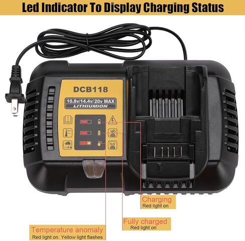 شاحن DCB118 لديوالت 20 فولت/60 فولت ماكس بطارية شاحن سريع بديل لمحطة ديوالت DCB118 DCB105 DCB015 DCB112 متوافق مع ديوالت DCB205 DCB206 DCB606 DCB609 DCB204 DCB612 DCB201 in Kuwait